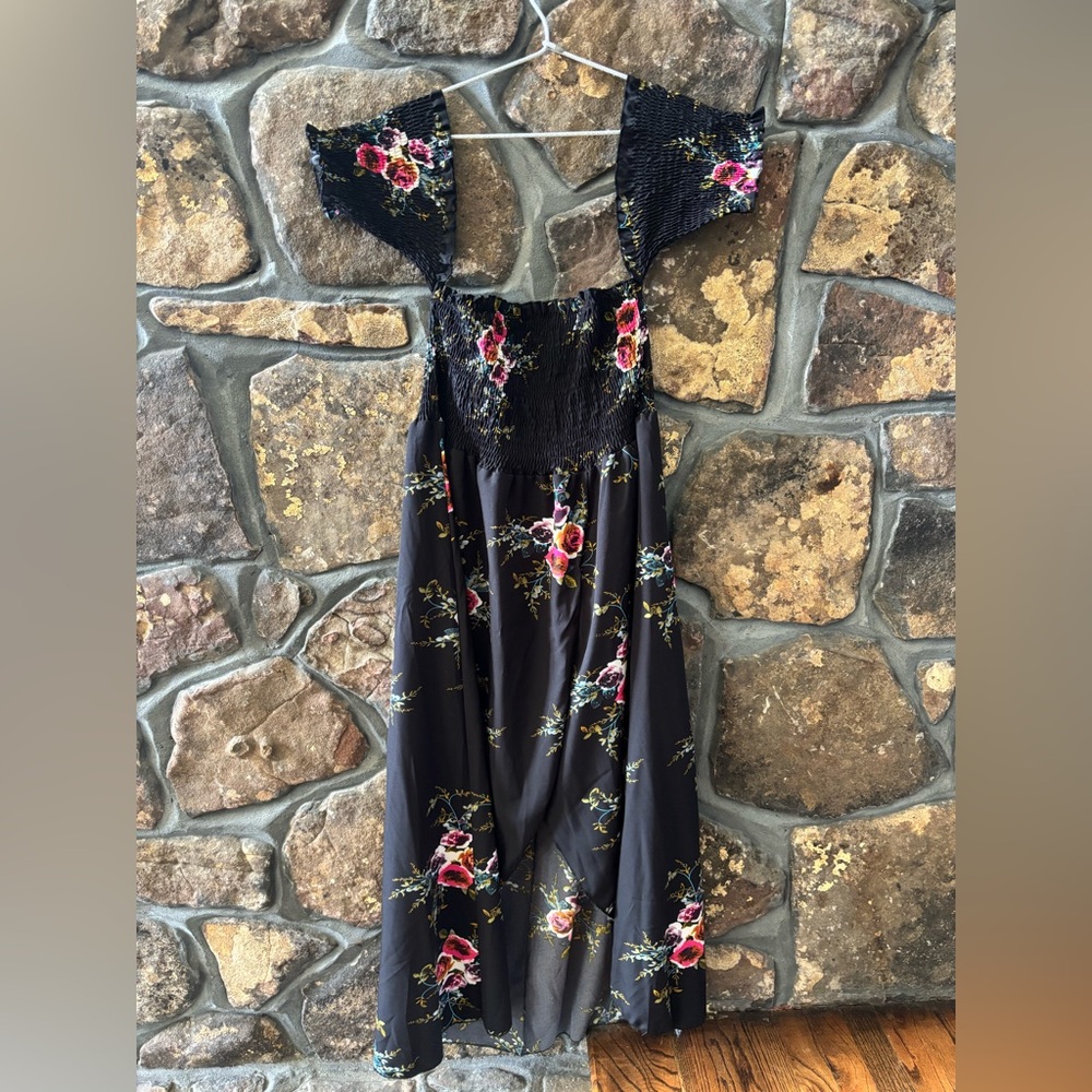 Floral Black Dress with Pink and Green Accents - Swimsuits for All - Size XL 🩷🖤